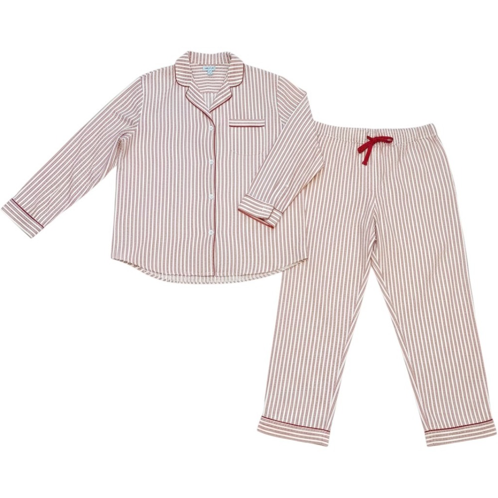 Petite Plume Pajama Set Red White Striped Cotton Button Up Mens XL Loungewear